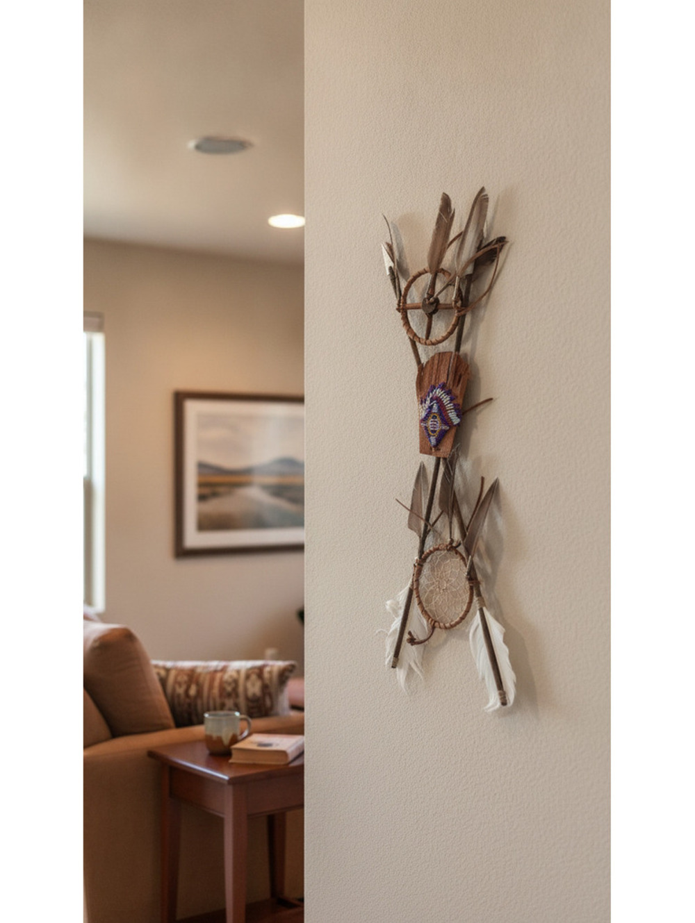 Handcrafted Wooden Arrow Wall Hanging Dreamcatcher Feather Native Decor